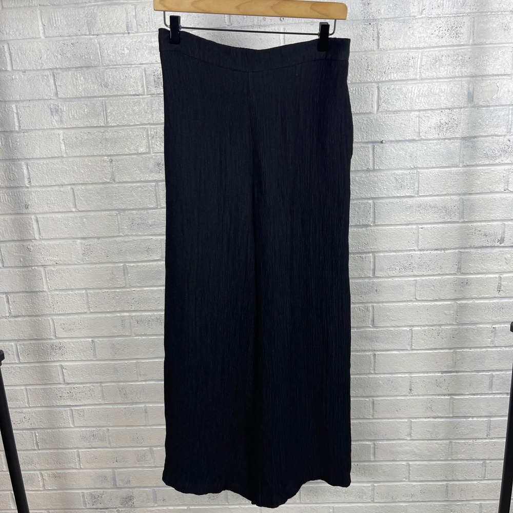 DAMEE Black Textured Wide Leg Palazzo Pants Womens Size‎ M Minimalist Lagenlook